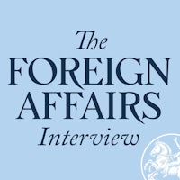 the foreign affairs interview logo on a blue background